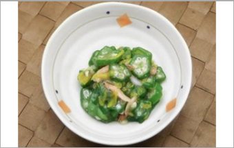 Okra and Shrimp seasoned by dashi