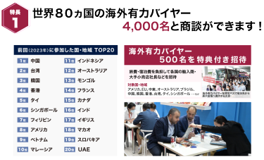 世界８０ヵ国の海外有力バイヤー4,000名と商談ができます!