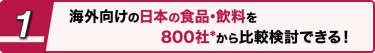 1 海外向けの日本の食品・飲料を800社から比較検討できる！